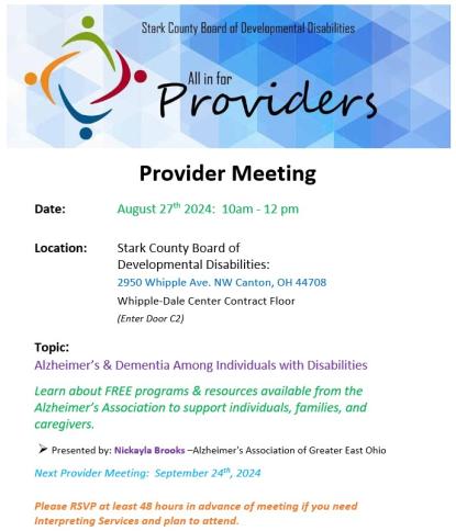 August Provider Meeting Invitation